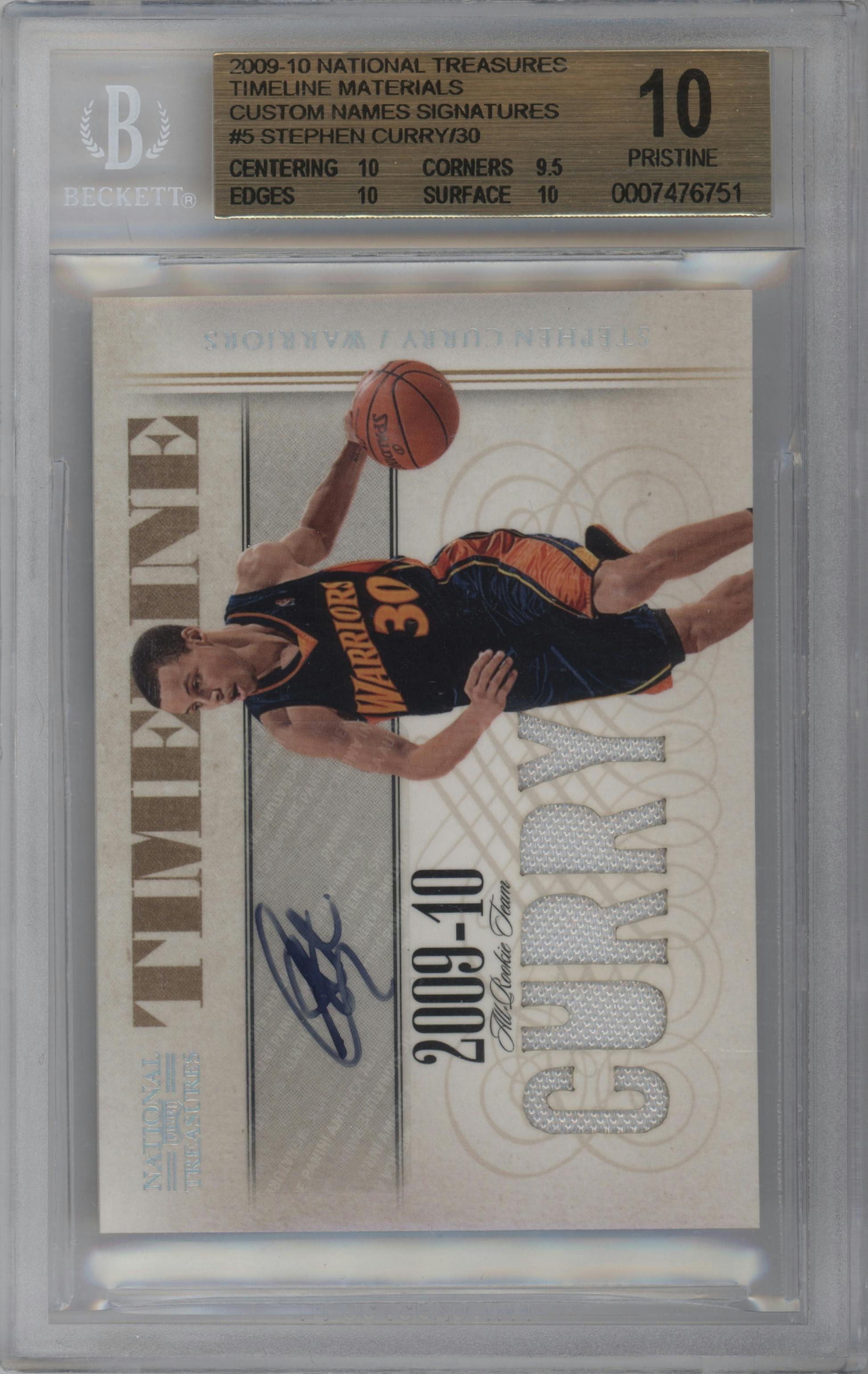 Stephen Curry from the 2009-10 Playoff National Treasures set graded by Beckett and given an overall grade of 10.