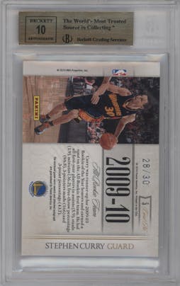 Stephen Curry from the 2009-10 Playoff National Treasures set graded by Beckett and given an overall grade of 10.