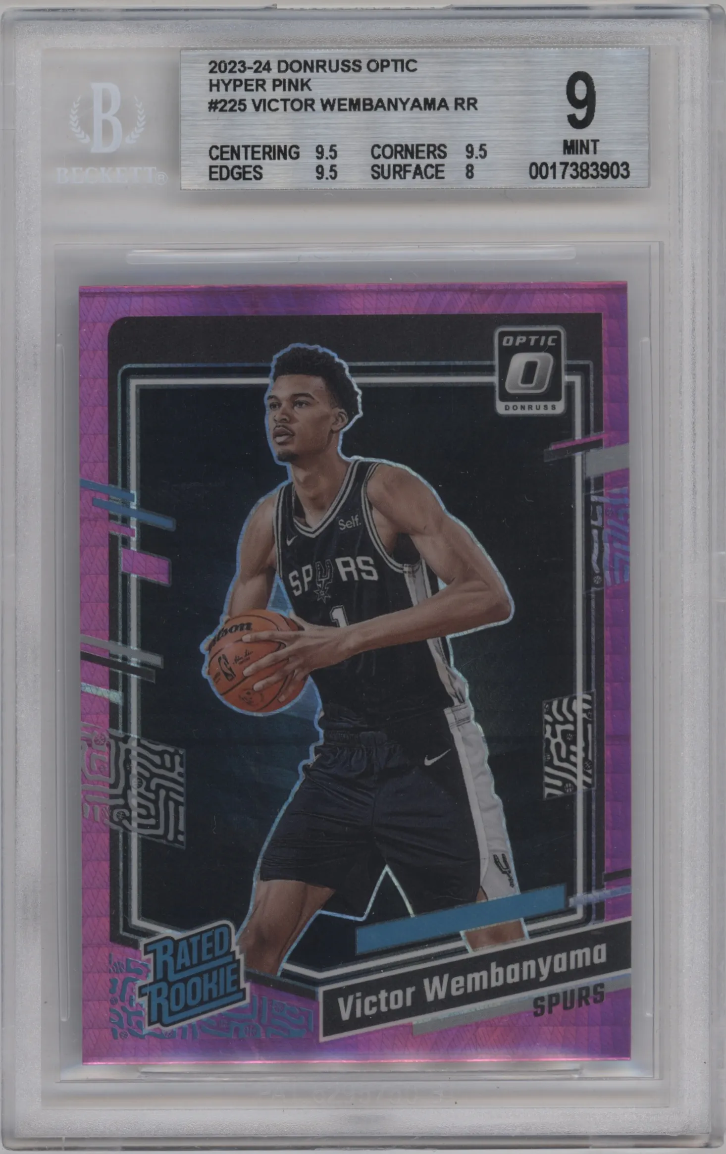2023 Donruss Optic Rated Rookie Victor Wembanyama Hyper Pink #225 BGS 9