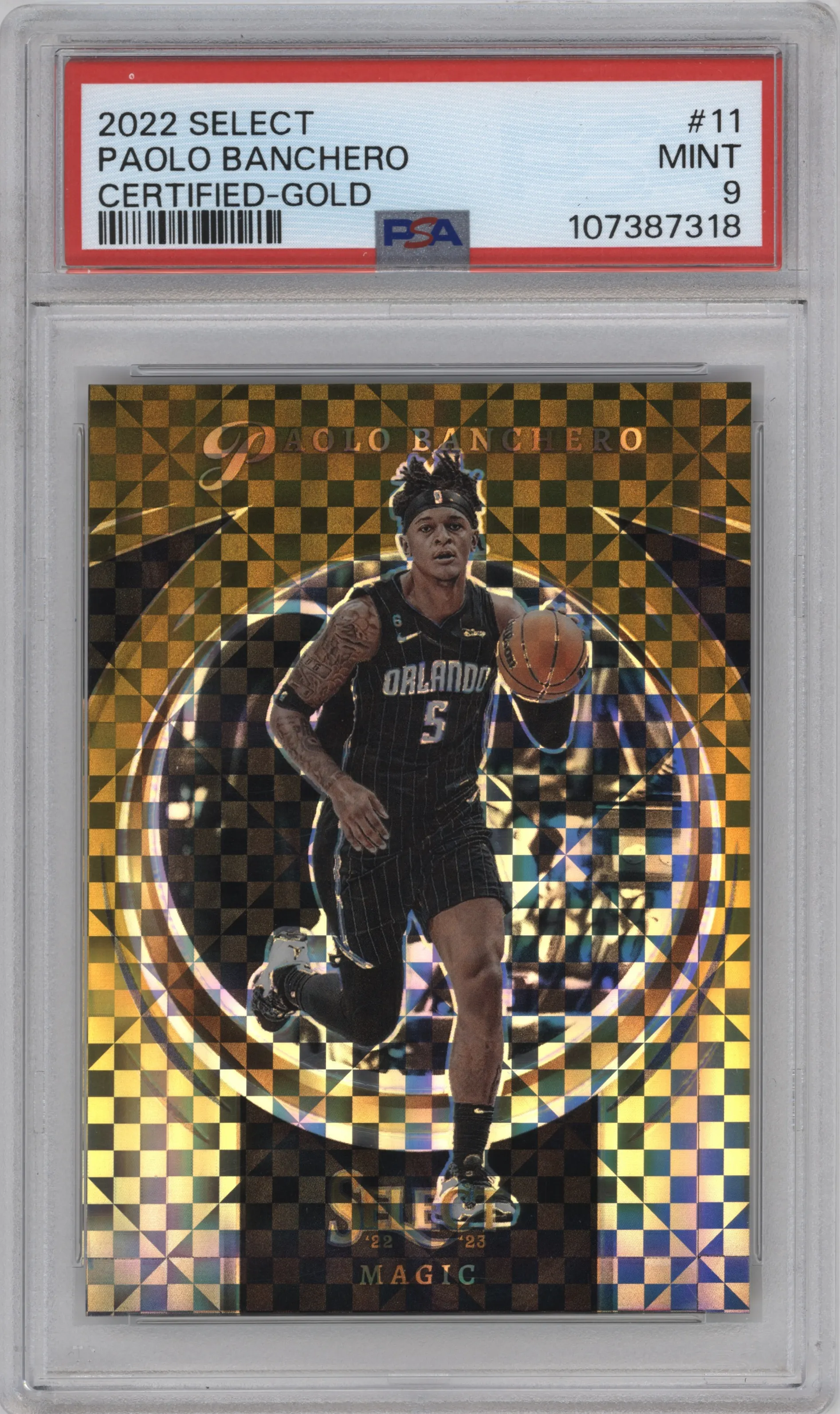 2022 Panini Select Select Certified Paolo Banchero Gold Prizm PSA 9