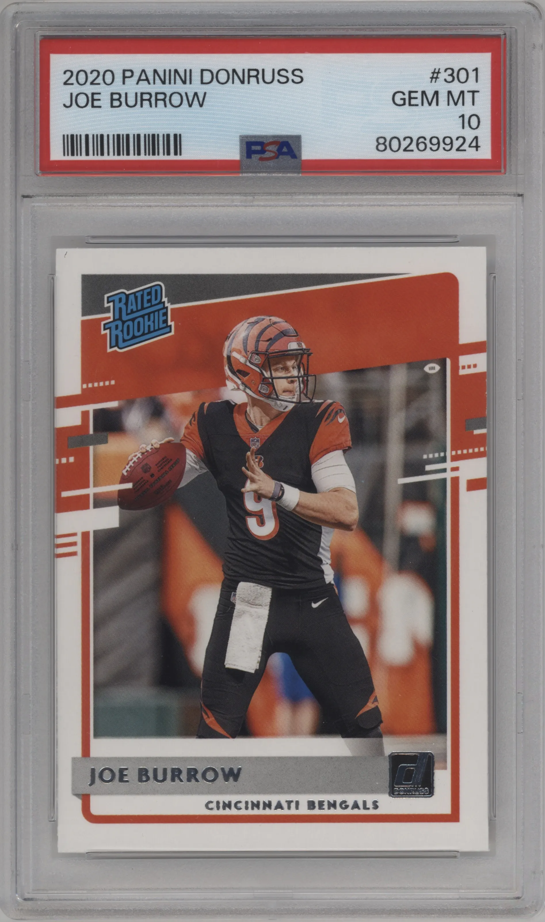 2020 Panini Donruss Rated Rookie Joe Burrow PSA 10
