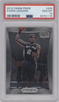 Kawhi Leonard from the 2012-13 Panini Prizm set graded by PSA and given an overall grade of 10.