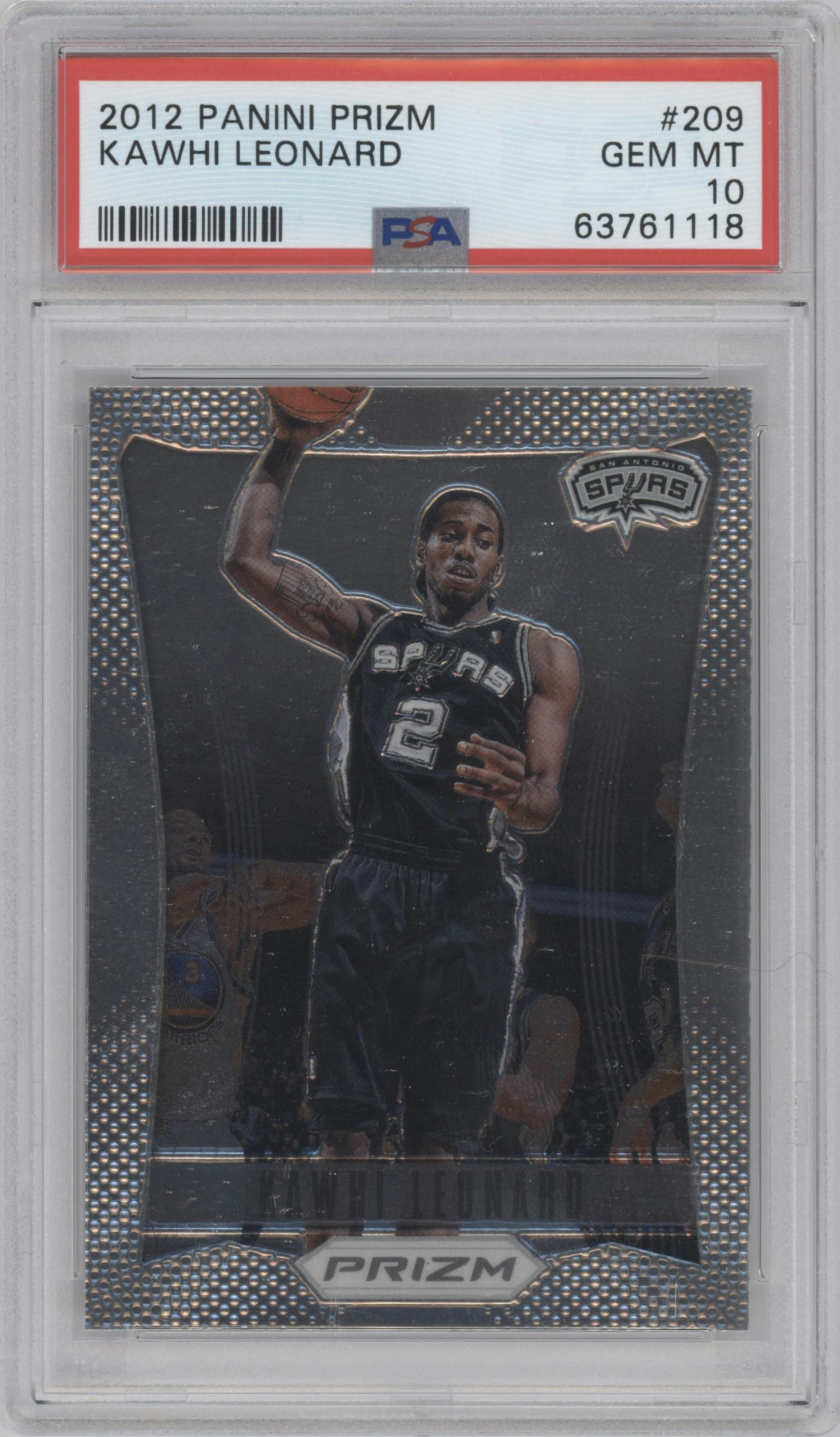 Kawhi Leonard from the 2012-13 Panini Prizm set graded by PSA and given an overall grade of 10.