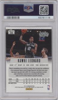 Kawhi Leonard from the 2012-13 Panini Prizm set graded by PSA and given an overall grade of 10.