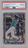 Tai Peete from the 2024 Bowman Draft set featuring a Rose Gold Lava Refractor parallel graded by PSA and given an overall grade of 10.