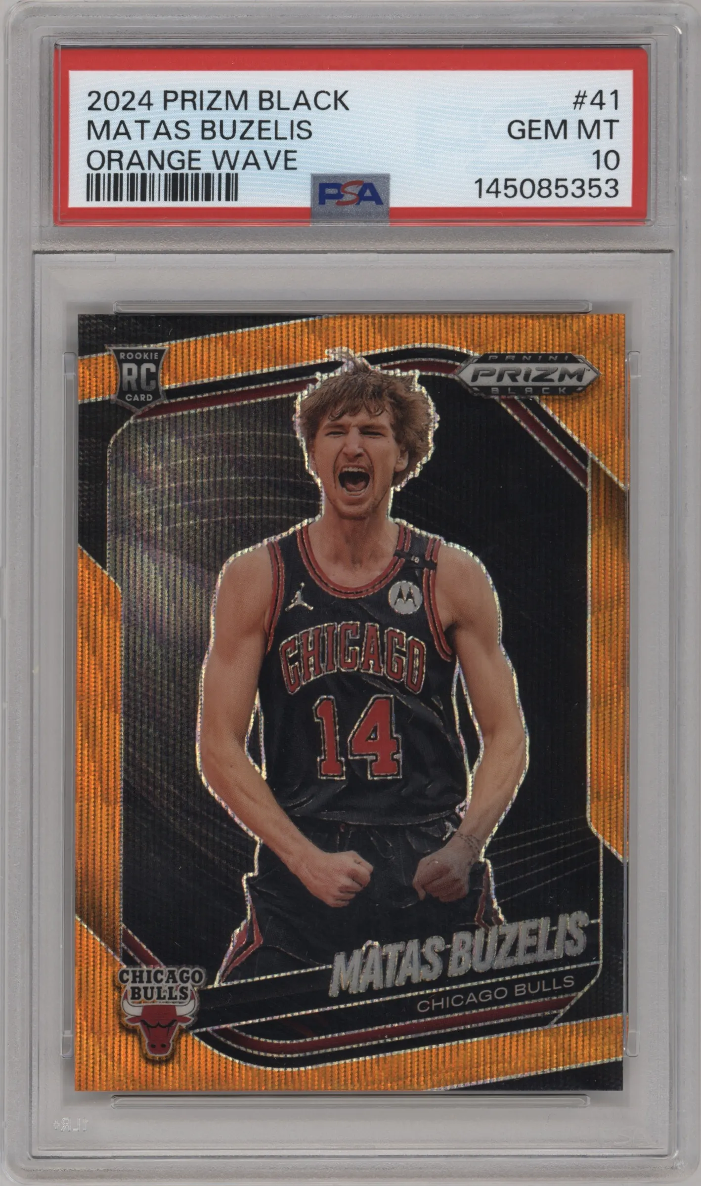 2024 Panini Prizm Black Matas Buzelis Orange Wave #41 PSA 10
