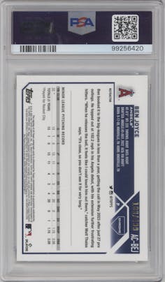 Ben Joyce from the 2023 Topps Chrome Update set featuring a Refractor parallel graded by PSA and given an overall grade of 10.
