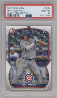 Matt Mervis from the 2023 Bowman  set graded by PSA and given an overall grade of 10.