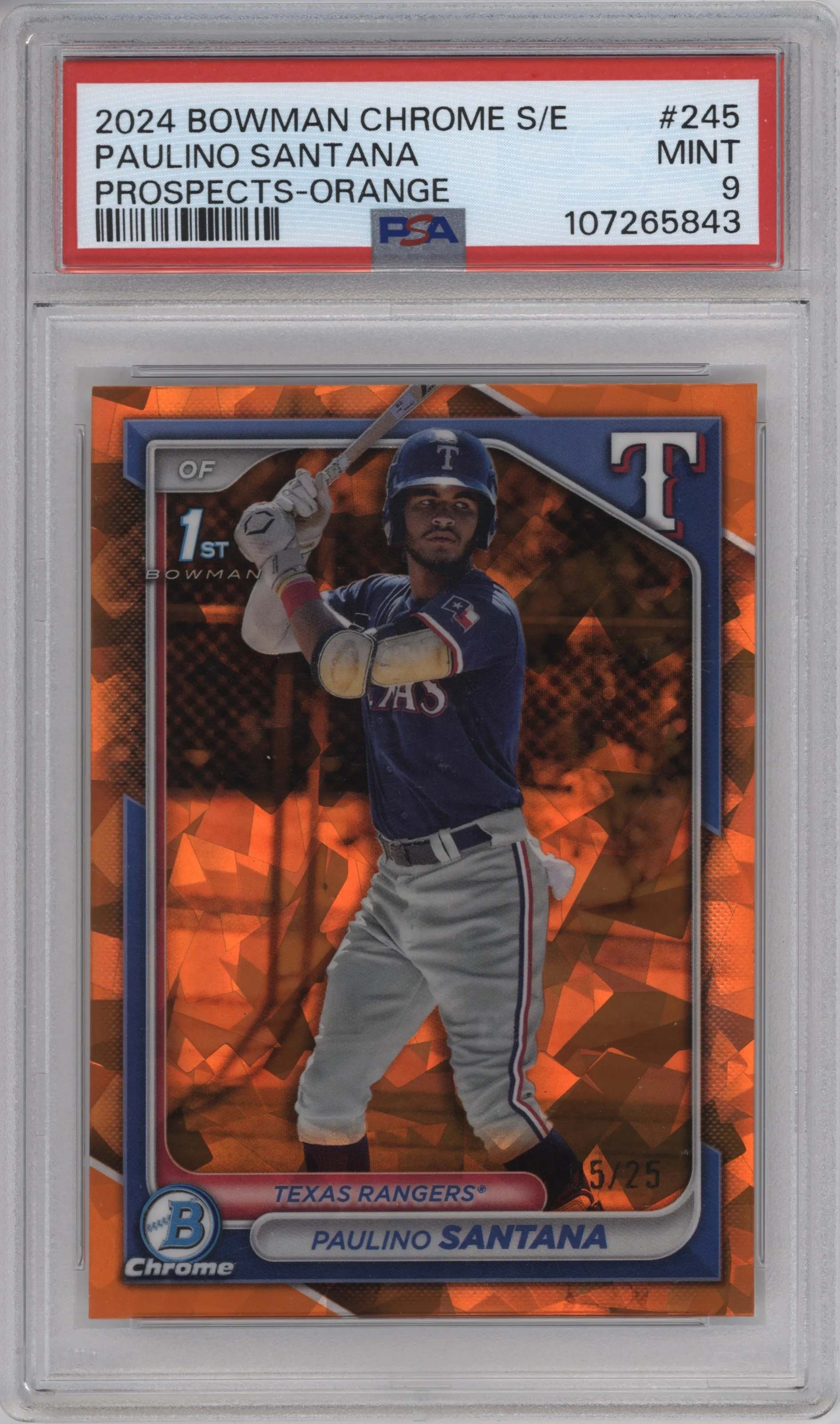 2024 Bowman Chrome Sapphire Pros. Paulino Santana Orange #BCP-245 PSA 9