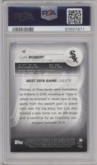 Luis Robert from the 2020 Bowman’s Best set featuring a Atomic Refractor parallel graded by PSA and given an overall grade of 10.