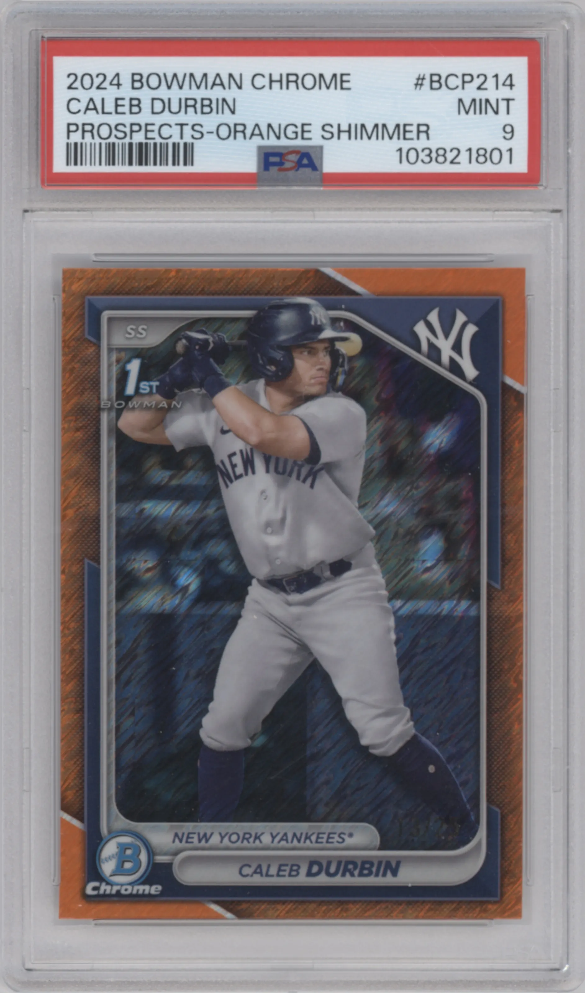 2024 Bowman Chrome Chr.Pros. Caleb Durbin Orange Shimmer Refractor PSA 9