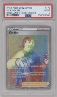 Kindler from the 2022 Pokemon SWSH set graded by PSA and given an overall grade of 9.