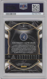 Anthony Edwards from the 2020-21 Panini Select  set featuring a Blue Retail parallel graded by PSA and given an overall grade of 10.