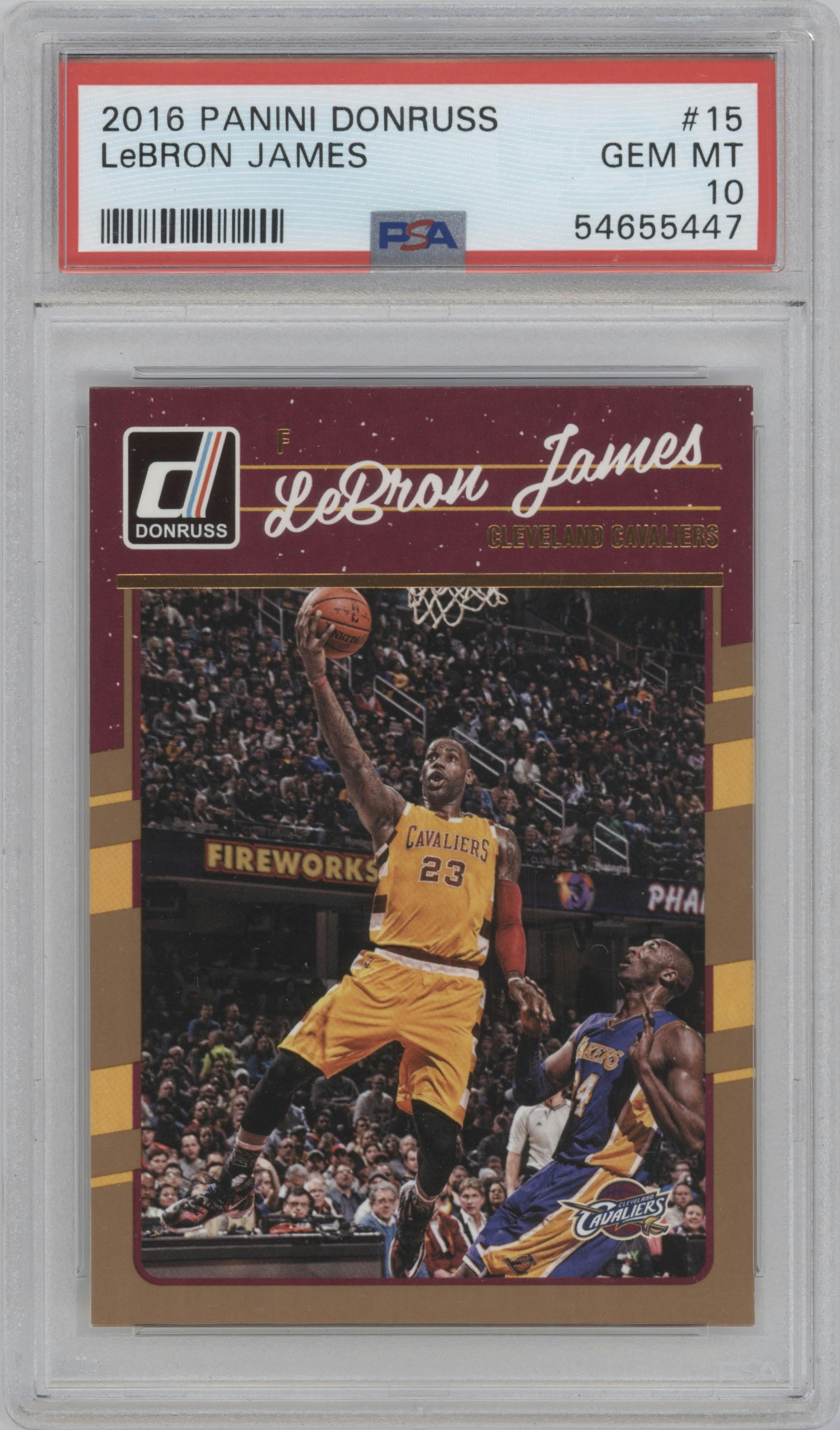 LeBron James from the 2016-17 Panini Donruss  set graded by PSA and given an overall grade of 10.