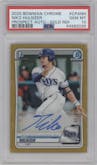 Niko Hulsizer from the 2020 Bowman Chrome set featuring a Gold Refractor  parallel graded by PSA and given an overall grade of 10.