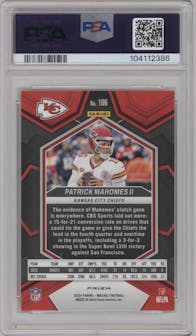 Patrick Mahomes II from the 2024 Panini Mosaic set featuring a Reactive Yellow parallel graded by PSA and given an overall grade of 10.