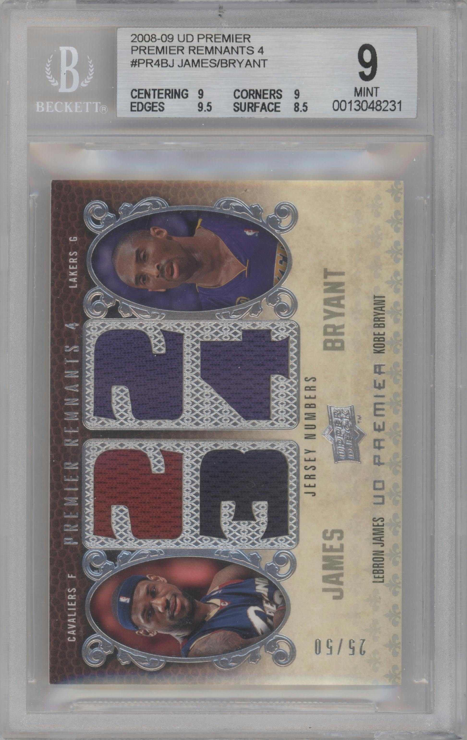 Kobe Bryant/LeBron James  from the 2008-09 Upper Deck Premier set graded by Beckett and given an overall grade of 9.