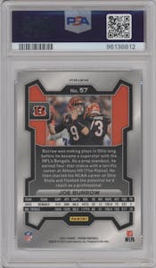 Joe Burrow from the 2023 Panini Prizm set featuring a Black/White Checker parallel graded by PSA and given an overall grade of 10.