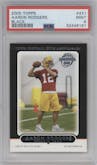 Aaron Rodgers from the 2005 Topps set featuring a Black parallel graded by PSA and given an overall grade of 9.