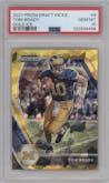 Tom Brady from the 2021 Panini Prizm Draft Picks set featuring a Gold Ice parallel graded by PSA and given an overall grade of 10.