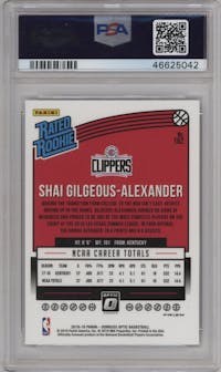 Shai Gilgeous-Alexander from the 2018-19 Panini Donruss Optic set featuring a Checkerboard parallel graded by PSA and given an overall grade of 10.