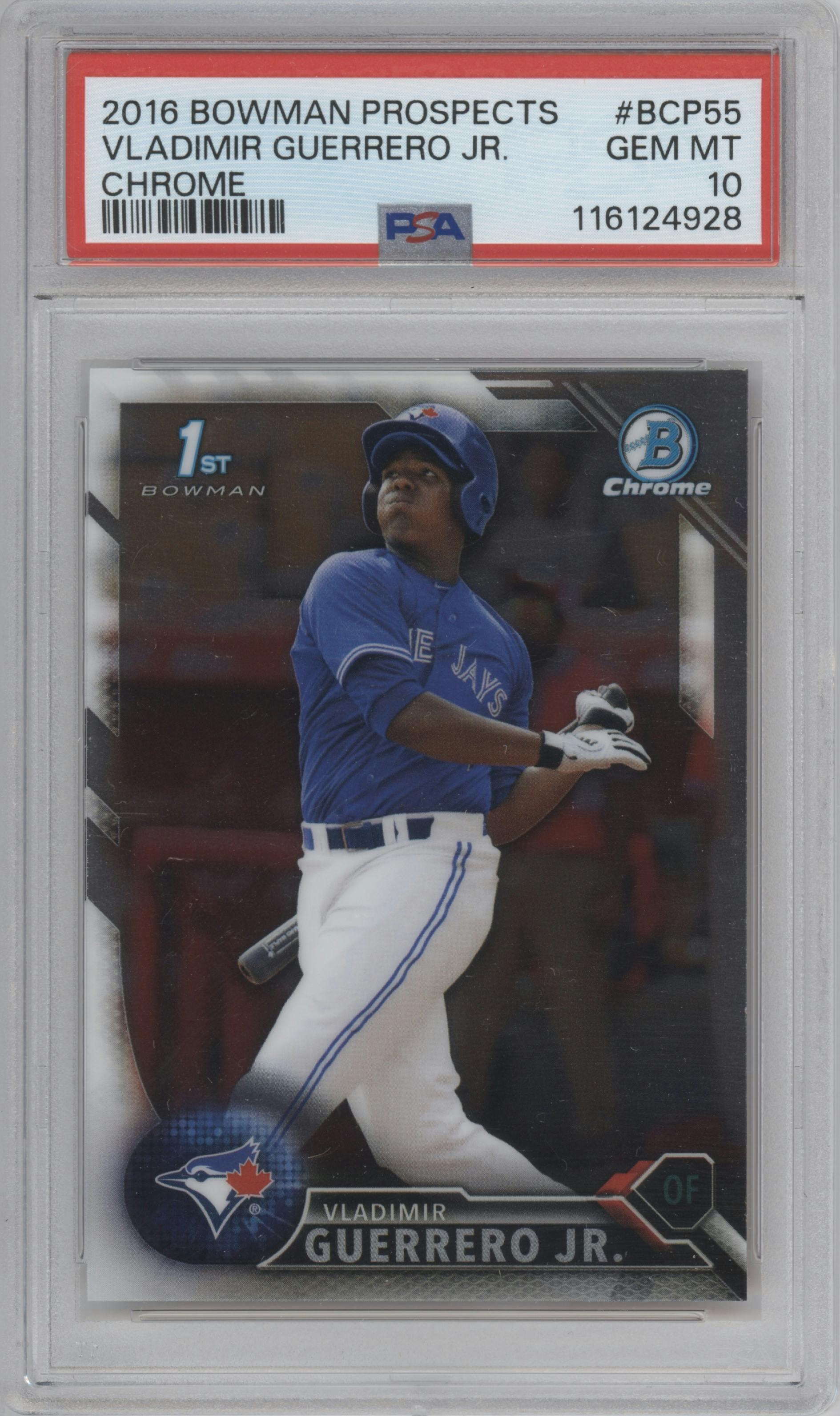 Vladimir Guerrero Jr. from the 2016 Bowman set graded by PSA and given an overall grade of 10.