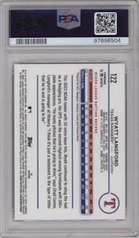 Wyatt Langford from the 2024 Topps Chrome set featuring a Pink Refractor parallel graded by PSA and given an overall grade of 10.