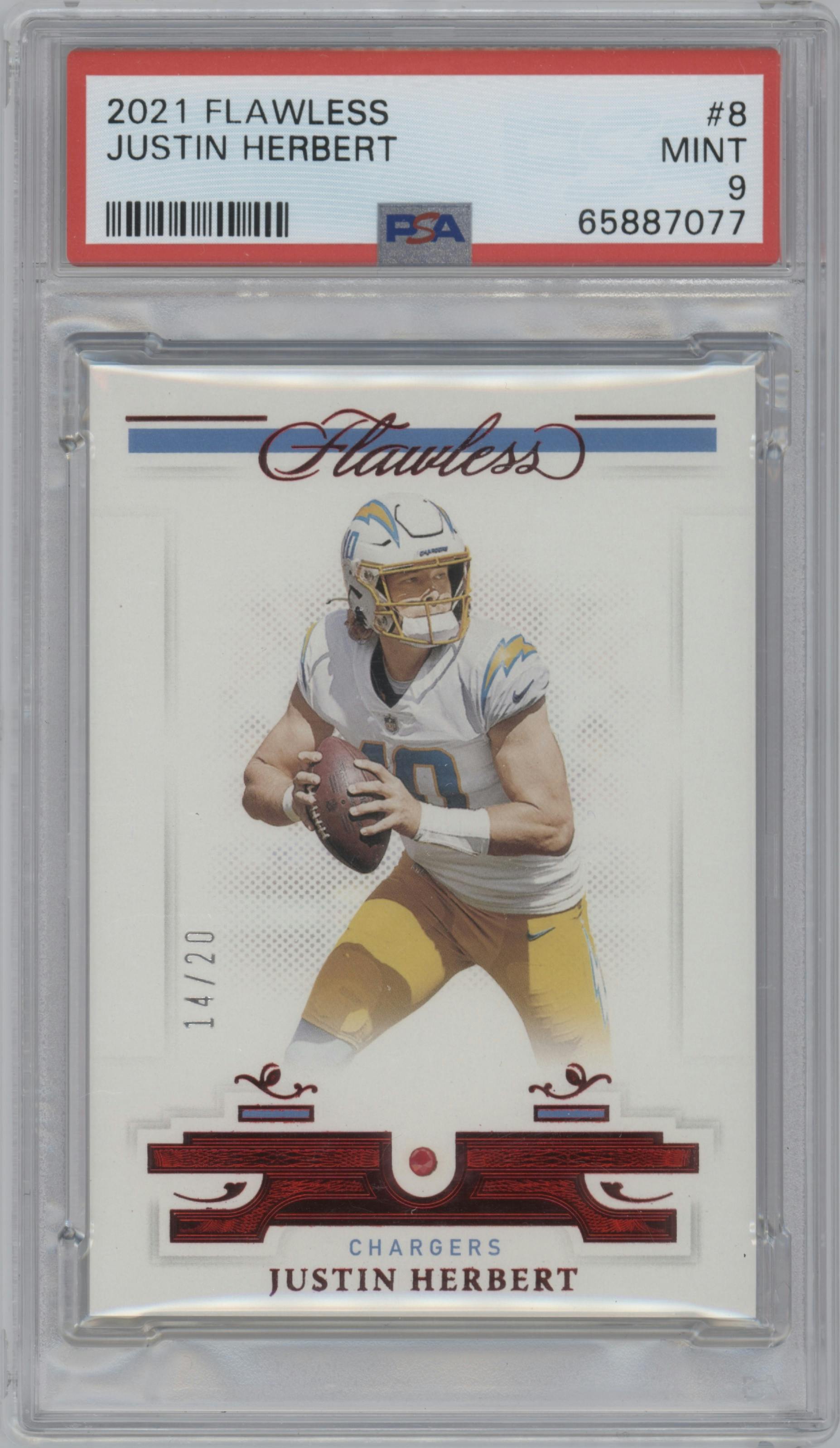 Justin Herbert from the 2021 Panini Flawless set graded by PSA and given an overall grade of 9.