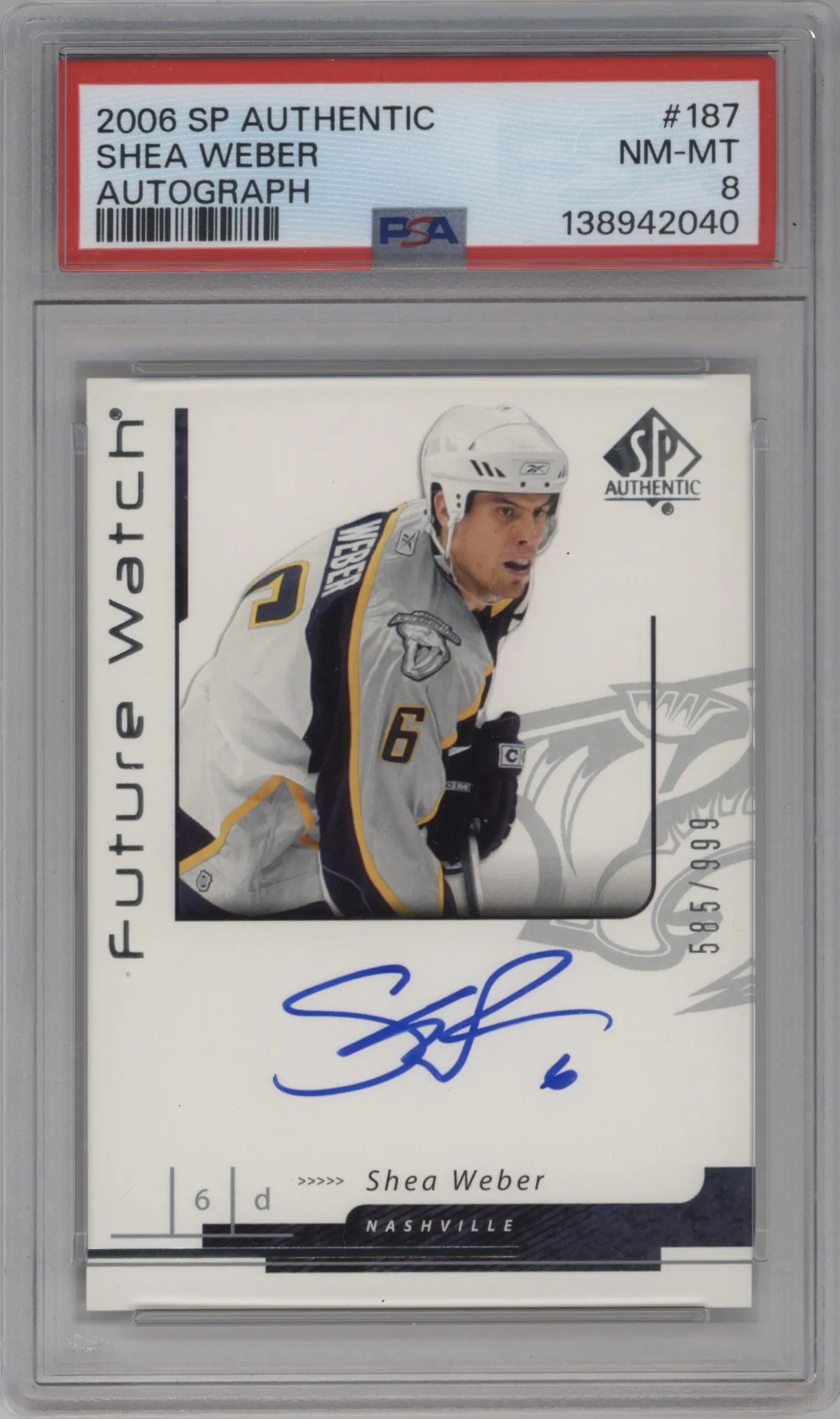 2006 SP Authentic Future Watch Auto Shea Weber #187 PSA 8
