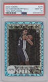 Victor Wembanyama from the 2023-24 Panini NBA Hoops set featuring a Teal Explosion parallel graded by PSA and given an overall grade of 10.