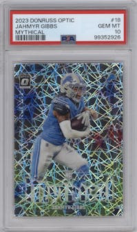 Jahmyr Gibbs from the 2023 Donruss Optic set graded by PSA and given an overall grade of 10.