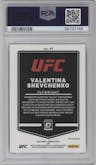Valentina Shevchenko from the 2022 Donruss Optic UFC set featuring a Black Pandora parallel graded by PSA and given an overall grade of 9.