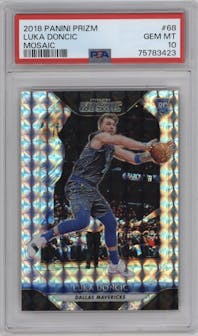 Luka Doncic from the 2018-19 Panini Prizm Mosaic set graded by PSA and given an overall grade of 10.