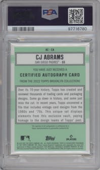 CJ Abrams from the 2022 Topps Brooklyn Collection and Odds set graded by PSA and given an overall grade of 9.
