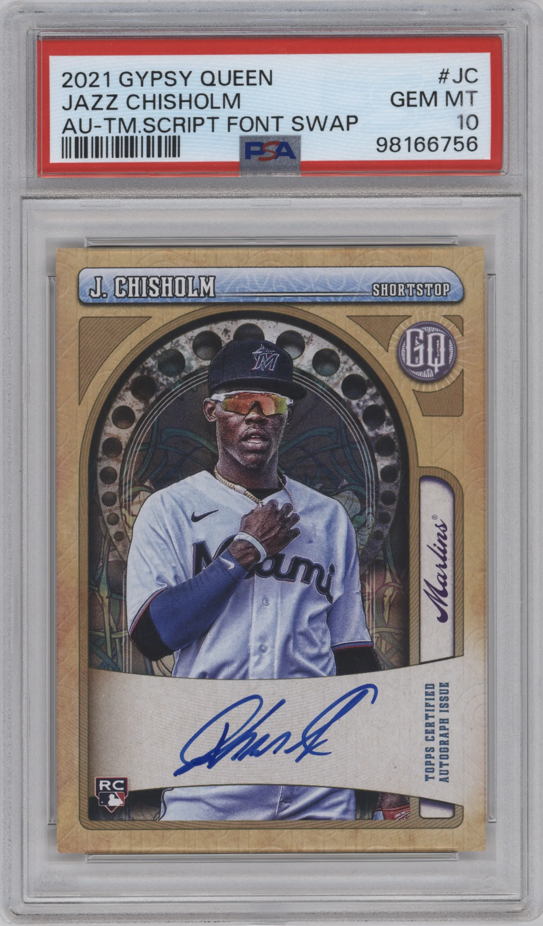 2021 Topps Gypsy Queen Auto Jazz Chisholm Team Script Font Swap PSA 10