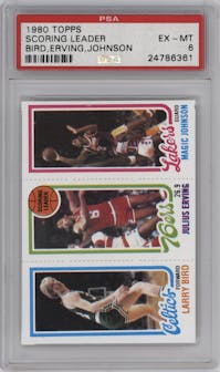 Larry Bird/Julius Erving/Magic Johnson from the 1980-81 Topps set graded by PSA and given an overall grade of 6.