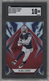 CeeDee Lamb from the 2020 Panini Phoenix set featuring a Red parallel graded by SGC and given an overall grade of 10.