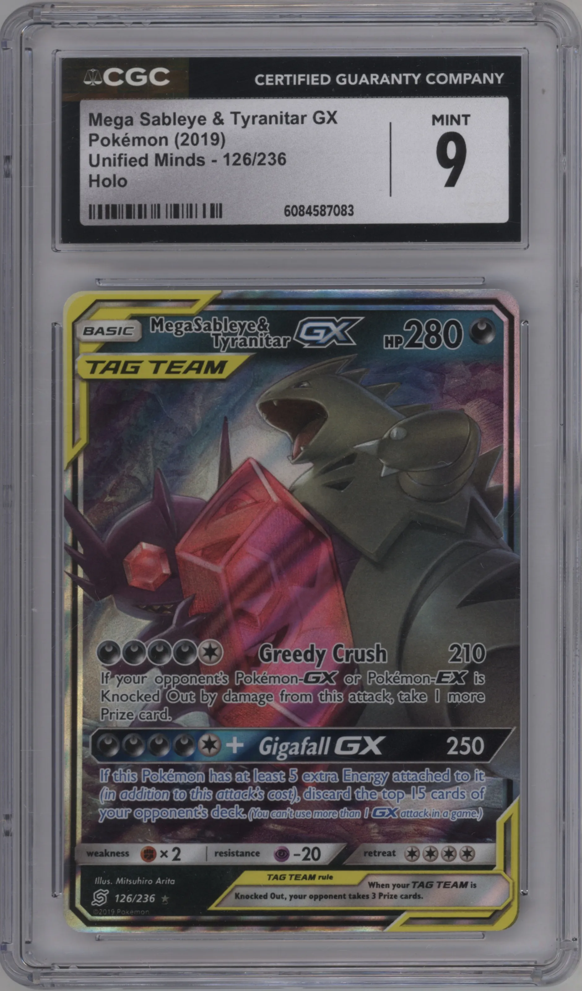 2019 Pokemon S&M Unified Minds Mega Sableye/Tyranitar GX #126 CGC 9