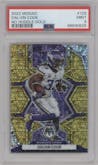 Dalvin Cook from the 2022 Panini Mosaic set featuring a No Huddle Gold parallel graded by PSA and given an overall grade of 9.
