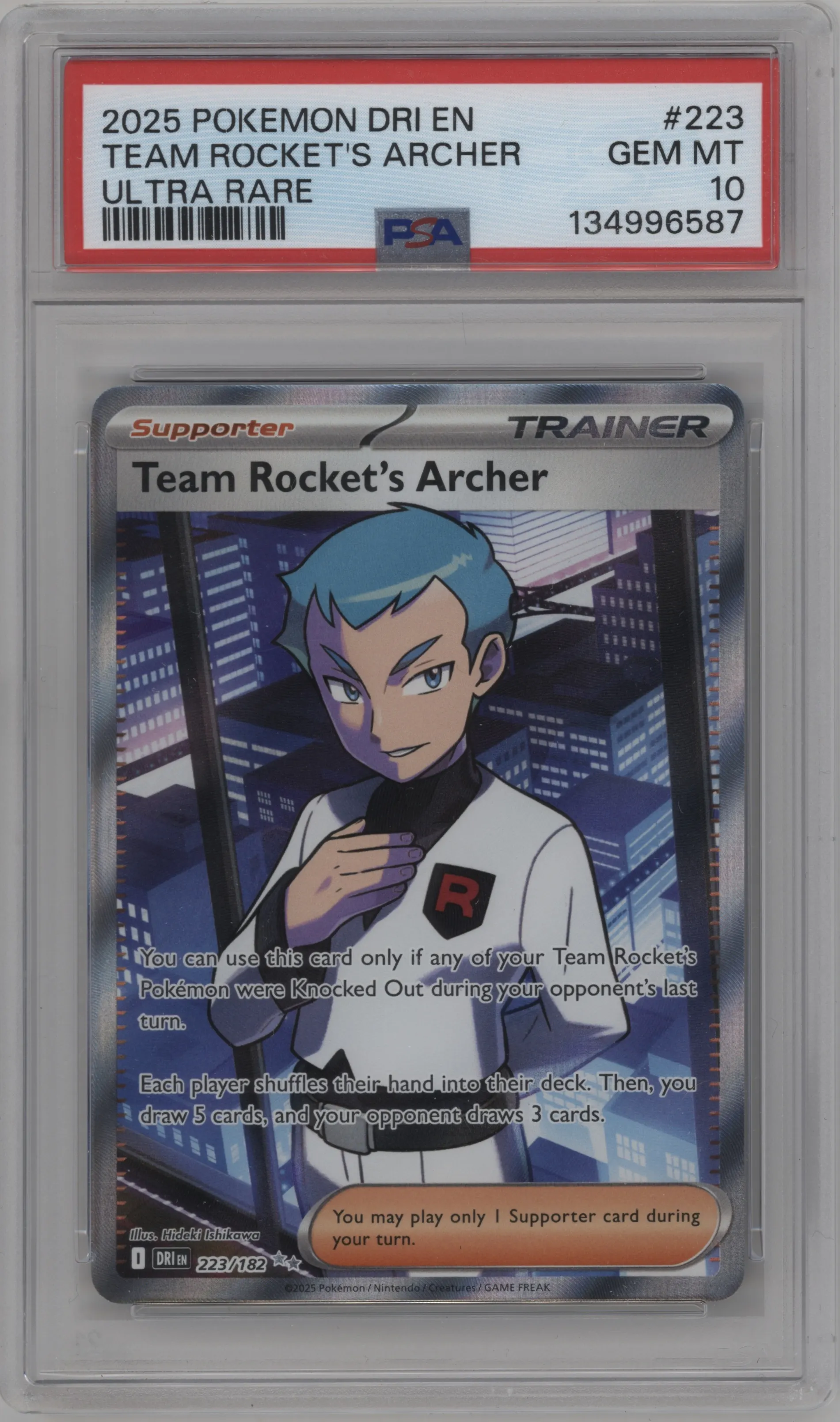 2025 Pokemon SV Destined Rivals Team Rocket's Archer #223 PSA 10