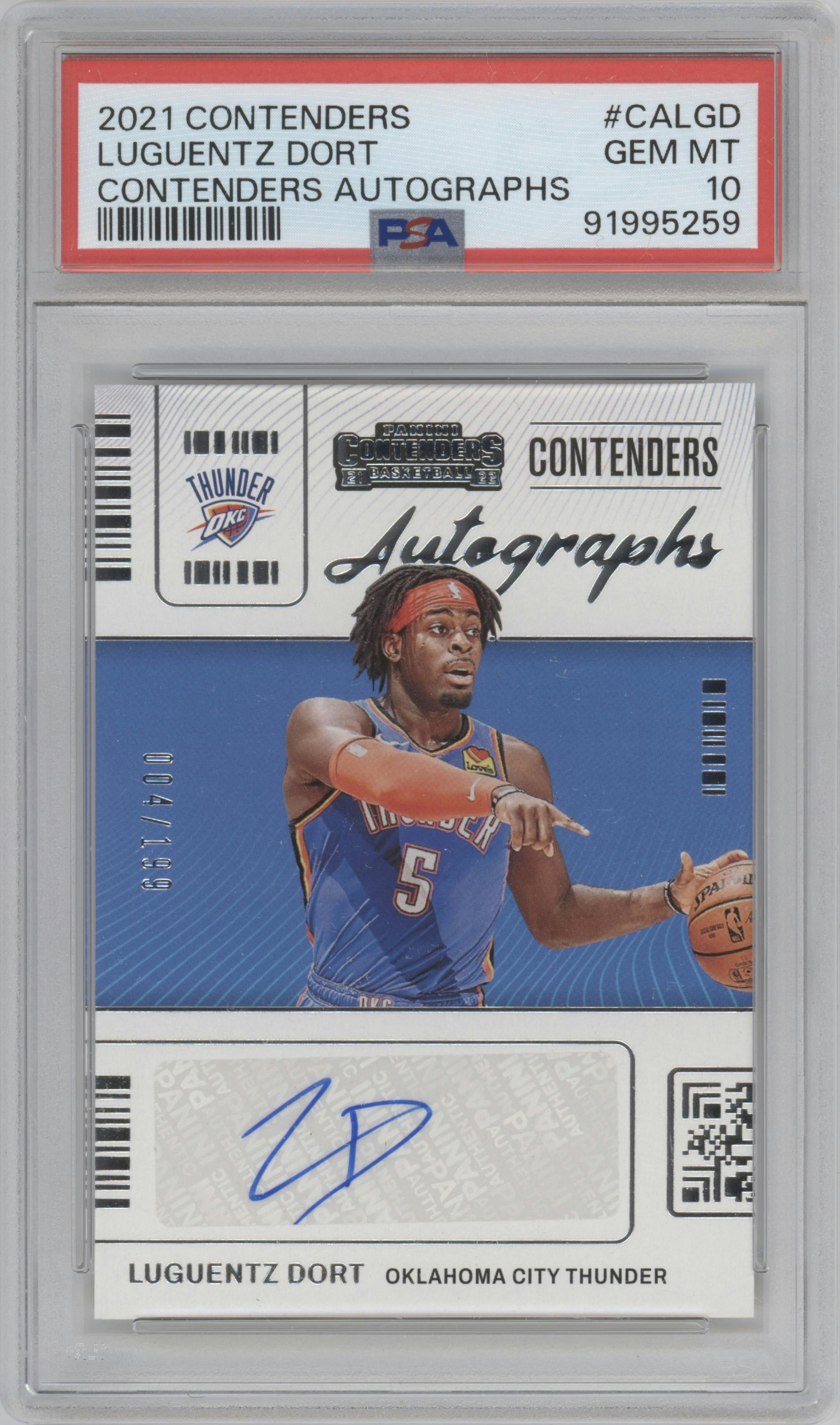 Luguentz Dort from the 2021-22 Panini Contenders  set graded by PSA and given an overall grade of 10.