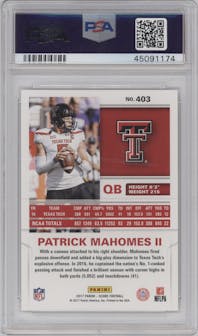 Patrick Mahomes II from the 2017 Panini Score set graded by PSA and given an overall grade of 10.