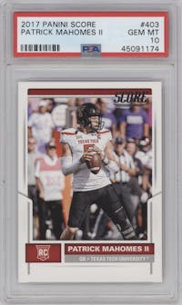 Patrick Mahomes II from the 2017 Panini Score set graded by PSA and given an overall grade of 10.