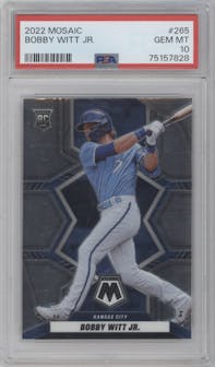 Bobby Witt Jr. from the 2022 Panini Mosaic set graded by PSA and given an overall grade of 10.