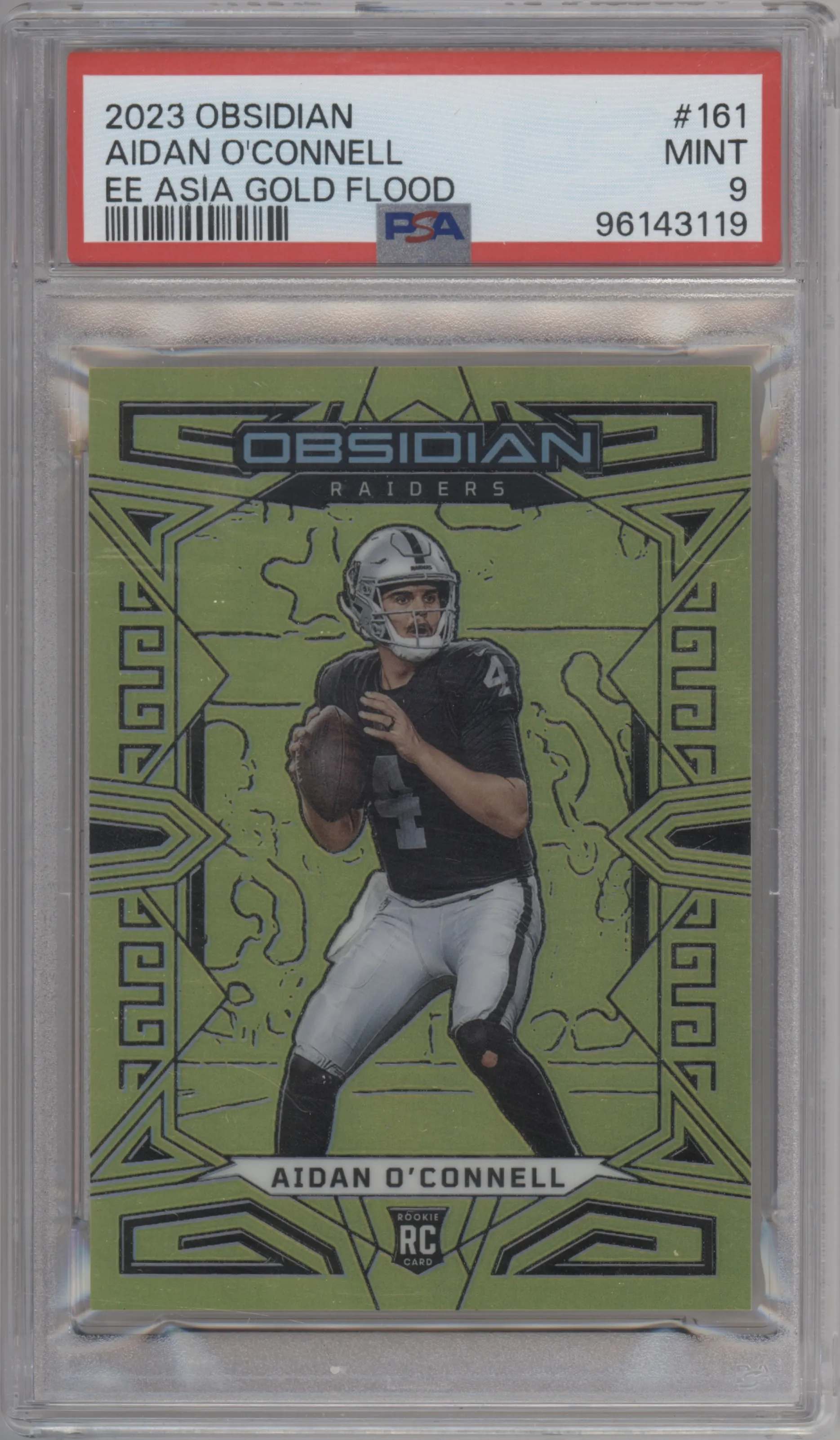 2023 Panini Obsidian Aidan O'Connell Electric Etch Gold Flood Asia #161 PSA 9