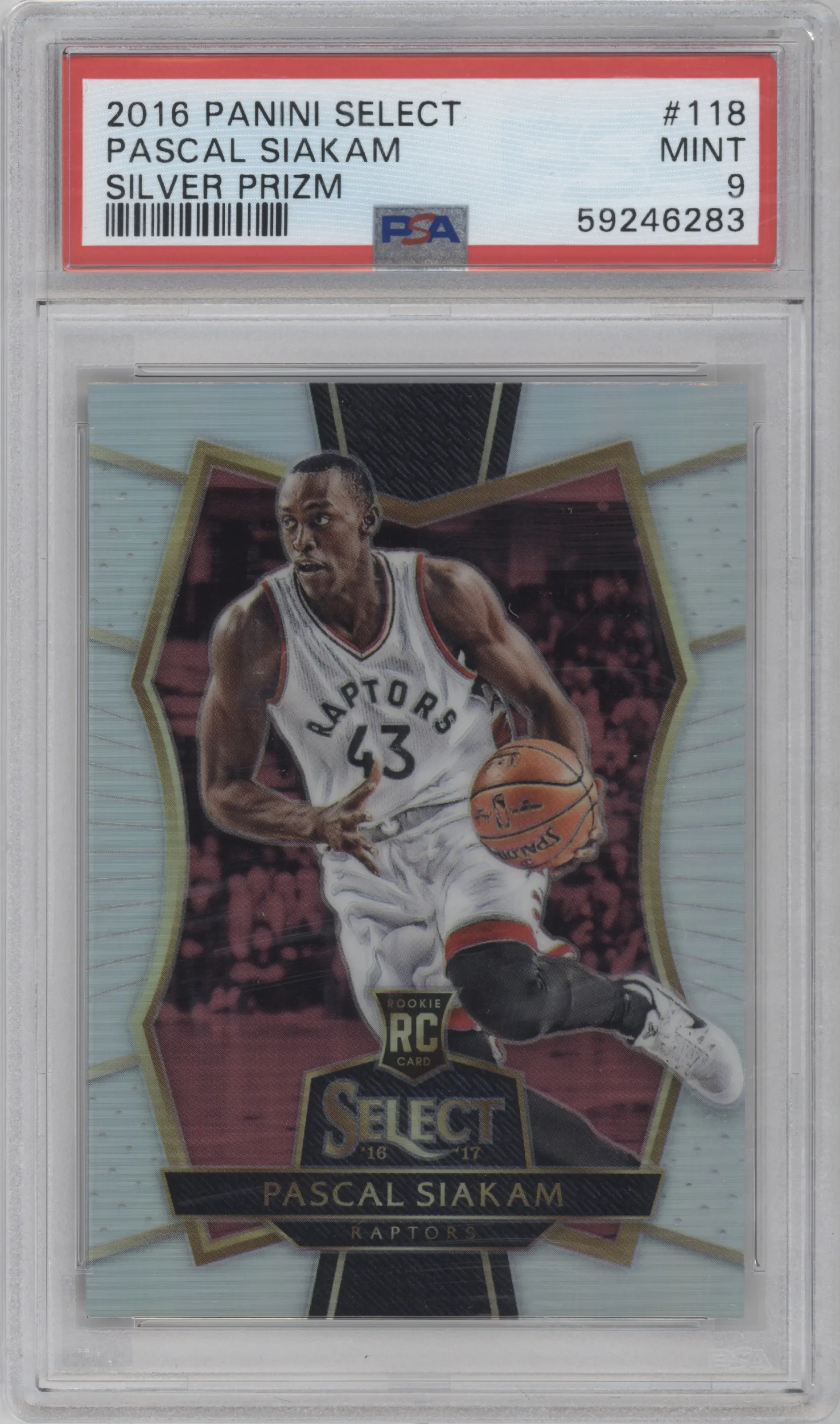 2016 Panini Select Pre.Lvl. Pascal Siakam Silver Prizm #118 PSA 9