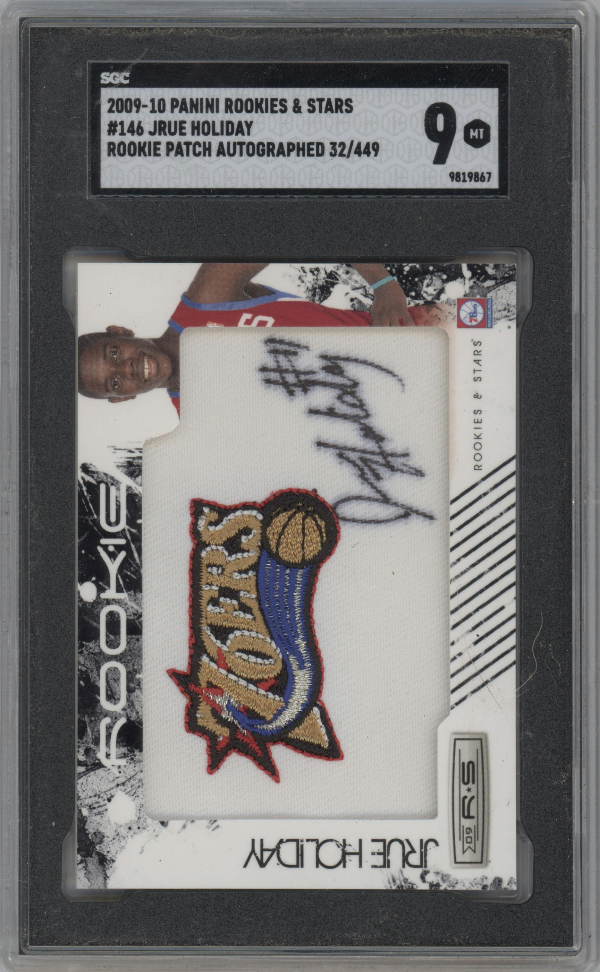 Jrue Holiday from the 2009-10 Panini Rookies & Stars set graded by SGC and given an overall grade of 9.