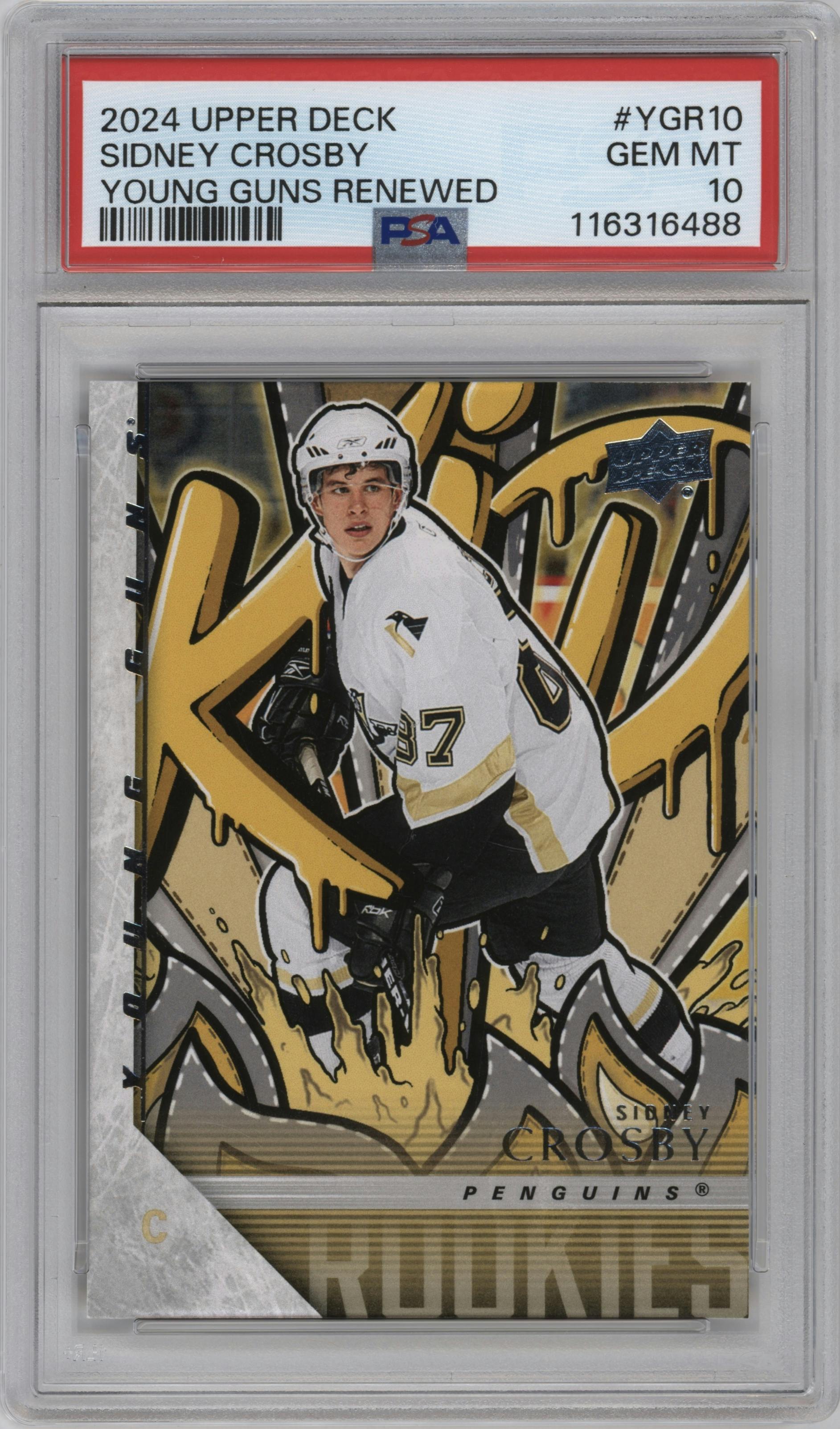 Sidney Crosby  from the 2024-25 Upper Deck Series 1 set graded by PSA and given an overall grade of 10.