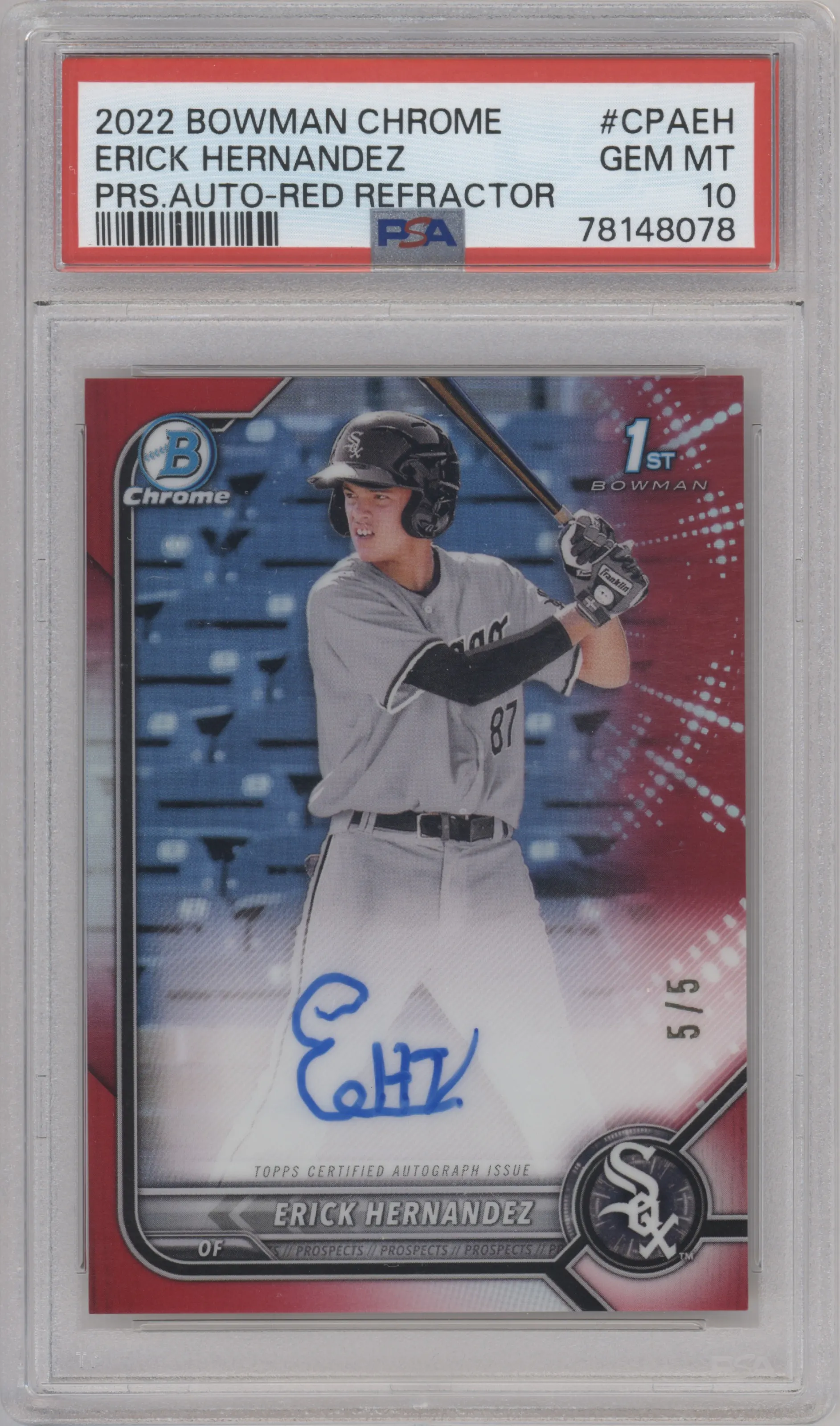 2022 Bowman Chrome Pros.Auto Erick Hernandez Red Refractor PSA 10