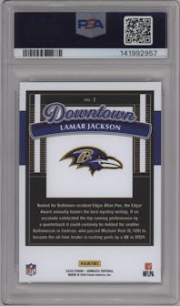 Lamar Jackson from the 2025 Panini Donruss set graded by PSA and given an overall grade of 10.